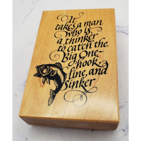 Fish Hook Line And Sinker PSX Wood Mounted Rubber Stamp G-1635 - Picture 1 of 7